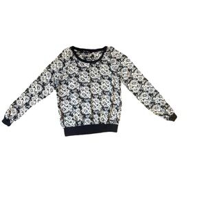 Mason & Mackenzie Black and White floral  Pattern Crew Neck blouse top small